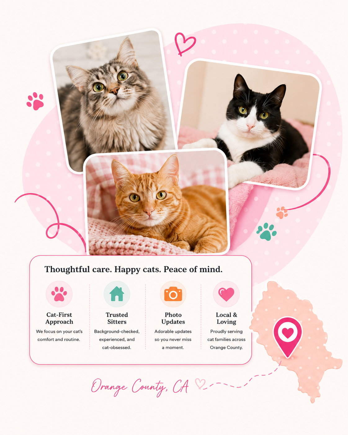OC Cat Ladies cat collage with Orange County map